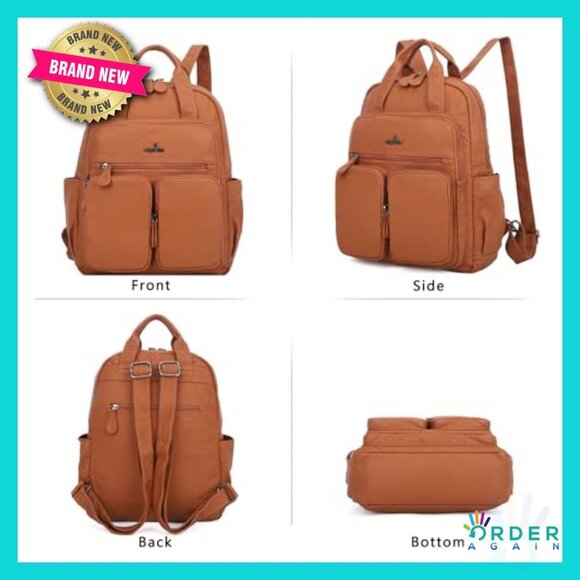Soft Vegan Leather Backpack Purse Multi Pocket Casual Travel Adjustable Straps main image 5